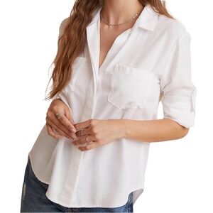 Bella Dahl Split Back Button Down Shirt L White Roll Tab Sleeve Lagenlook $136
